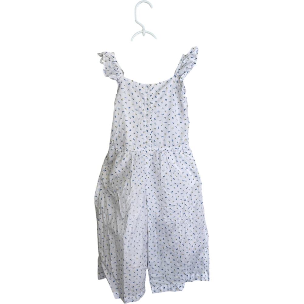 Janie and Jack White Blue Green Floral Romper Girls Jumpsuit 6 Ruffle Sleeve